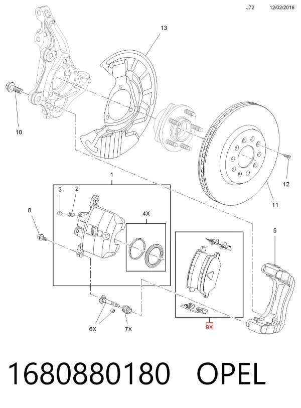 Передние тормозные колодки 1680880180 Opel