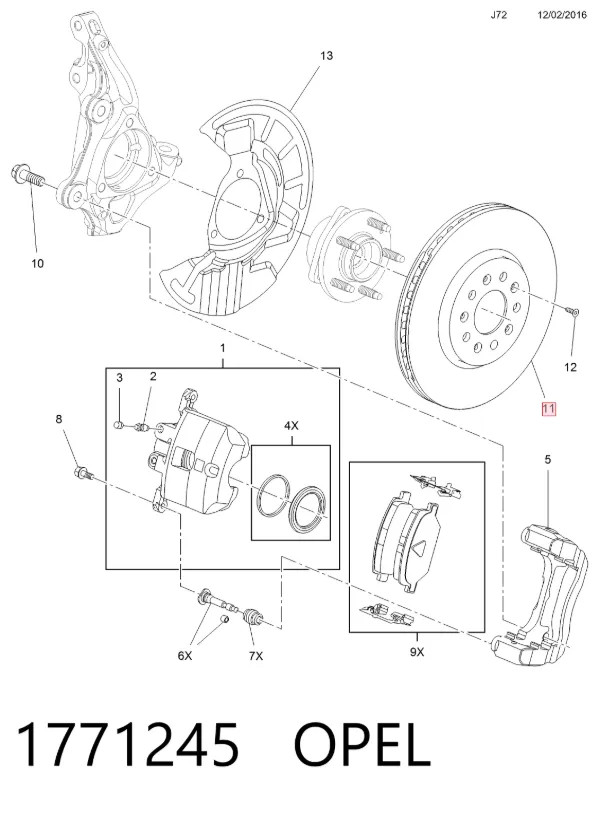 Передние тормозные диски 1771245 Opel