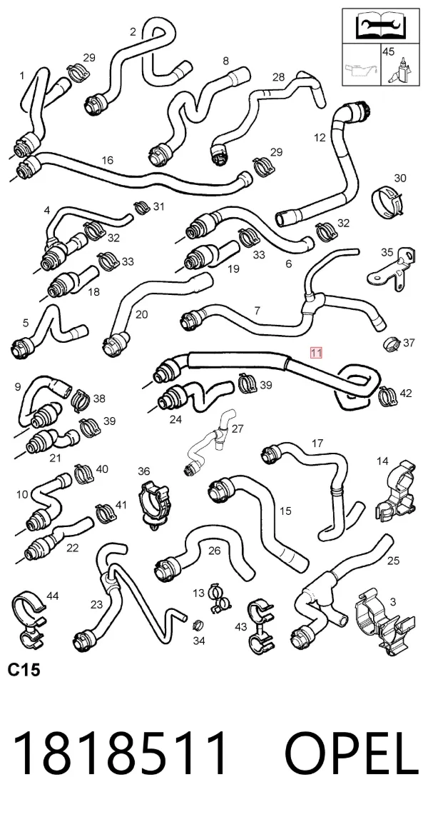 Патрубок радиатора печки 1818511 Opel