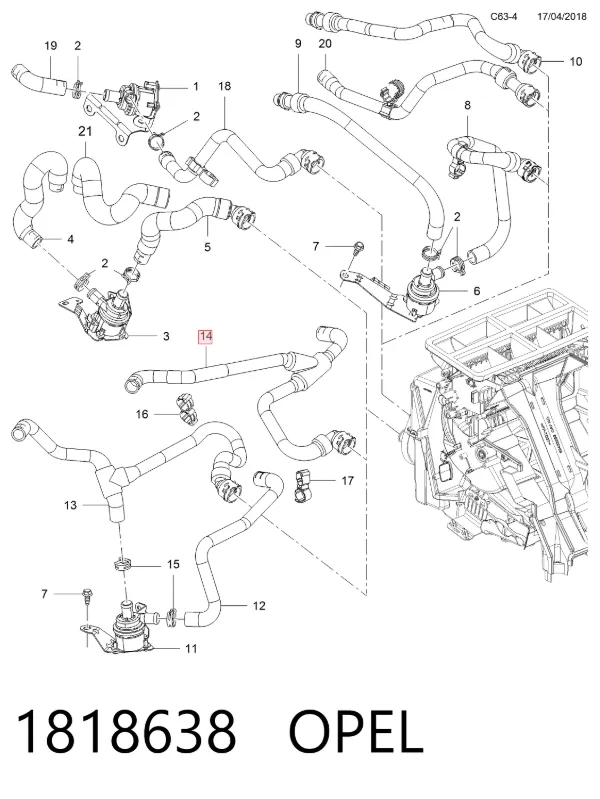 Шланг отопителя обратка 1818638 Opel