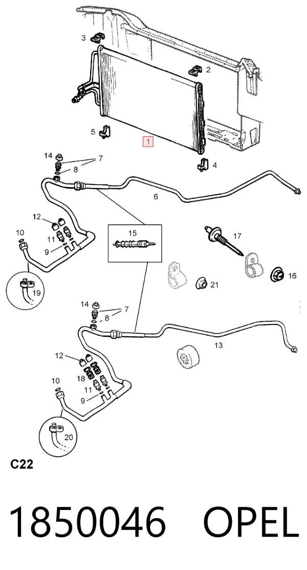 Радиатор кондиционера 1850046 Opel