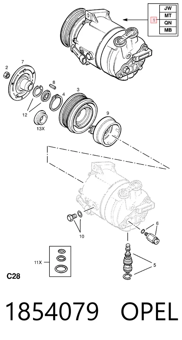 Компрессор кондиционера 1854079 Opel