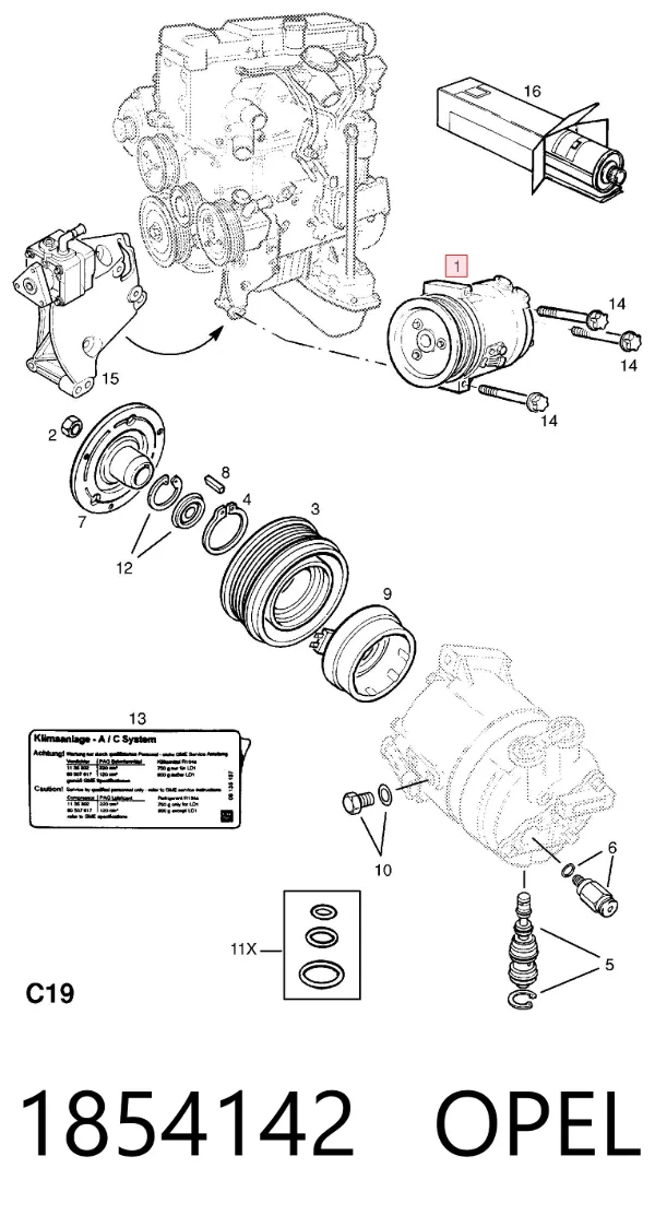 Компрессор кондиционера 1854142 Opel