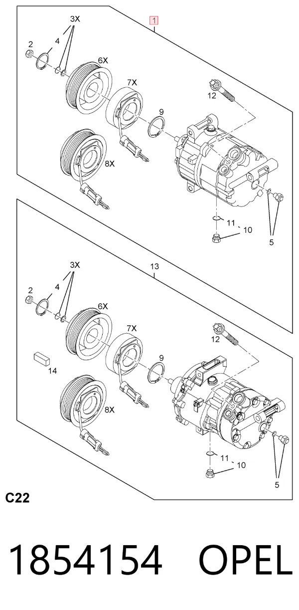 Компрессор кондиционера 1854154 Opel