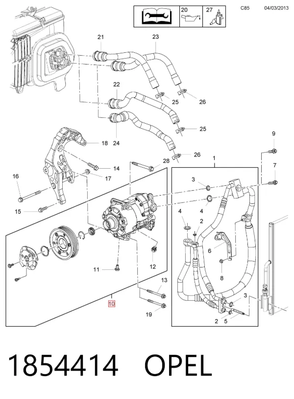 Компрессор кондиционера 1854414 Opel
