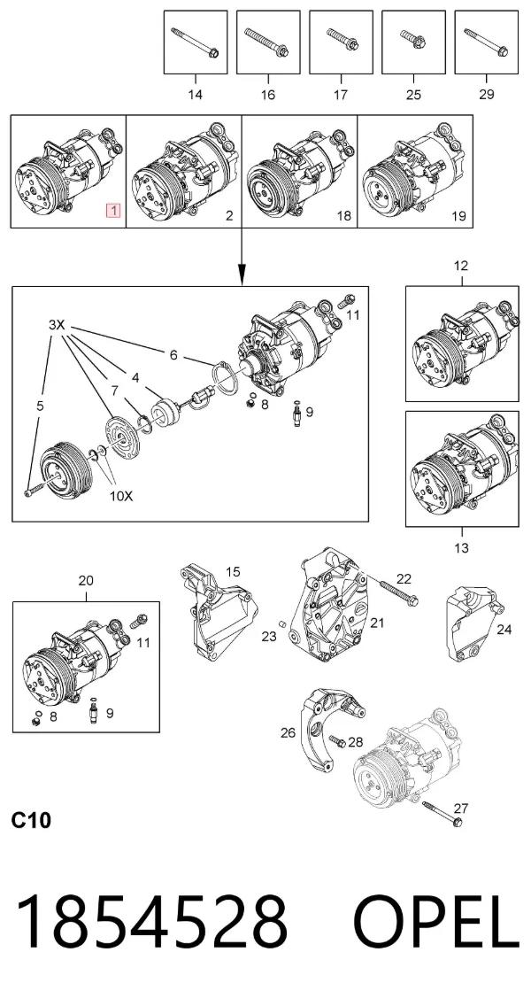 Компрессор кондиционера 1854528 Opel