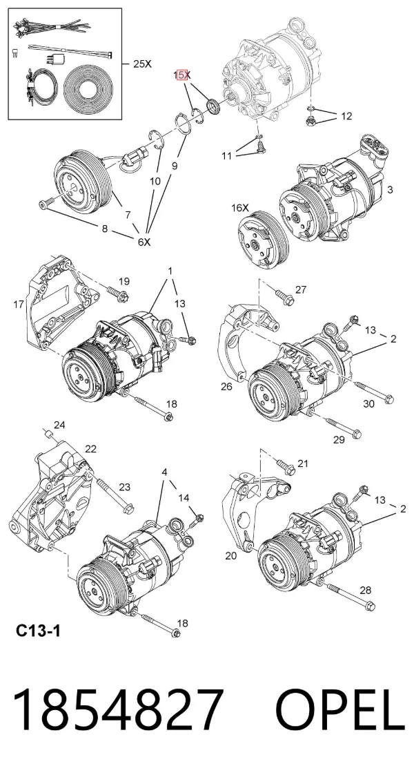 Ремкомплект компрессора кондиционера 1854827 Opel