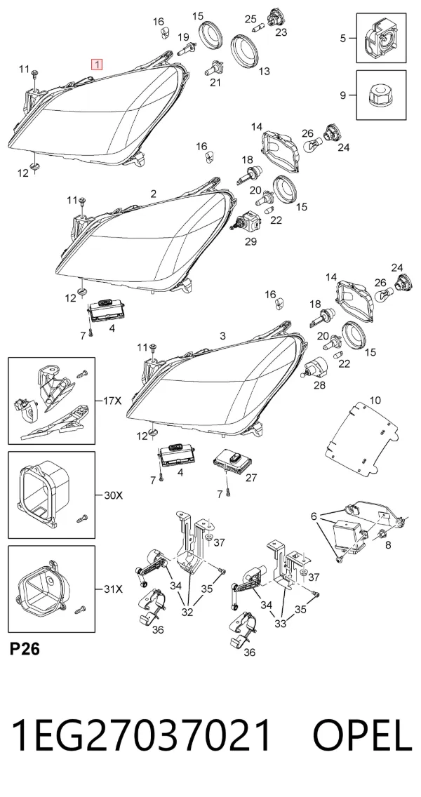 Левая фара 1EG27037021 Opel