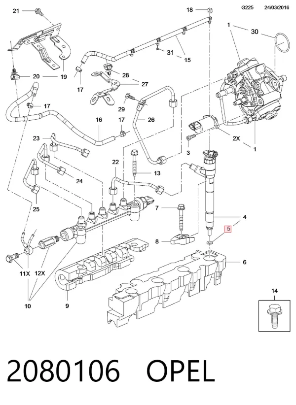 Кольцо форсунки 2080106 Opel