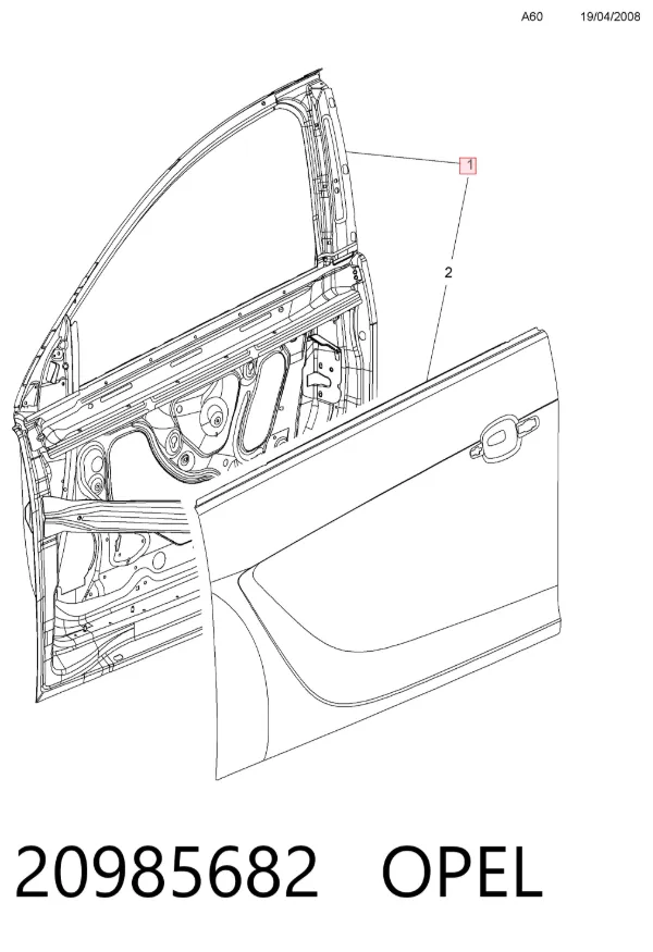 Дверь передняя левая 20985682 Opel