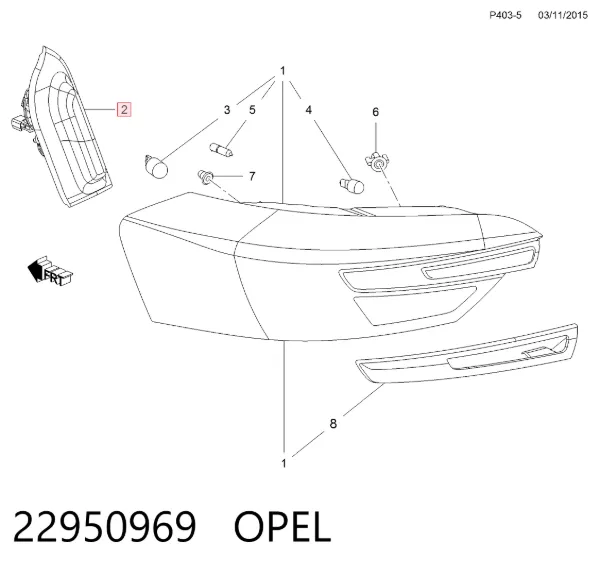 Фонарь задний левый внутренний 22950969 Opel