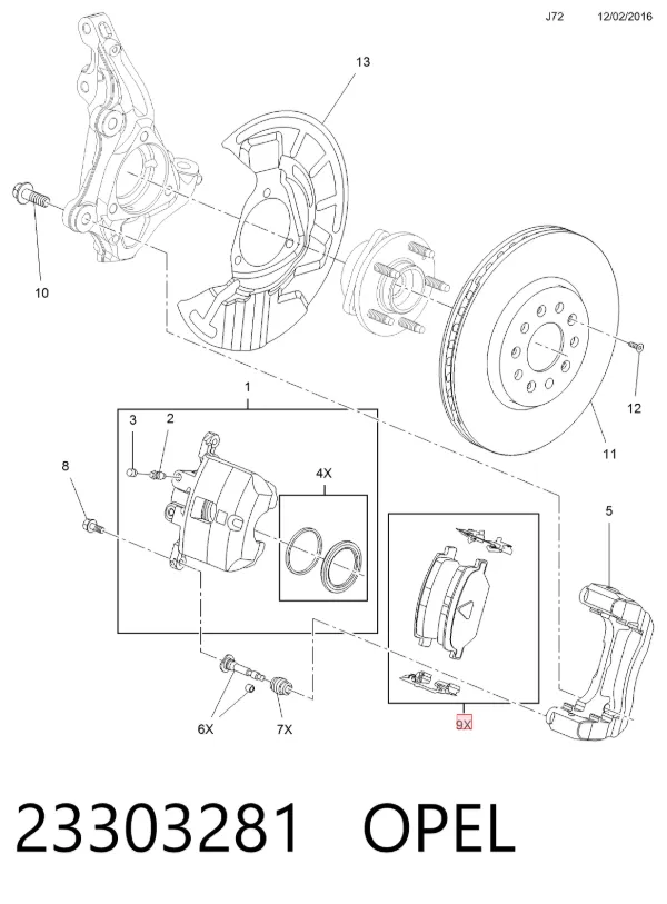 Передние тормозные колодки 23303281 Opel