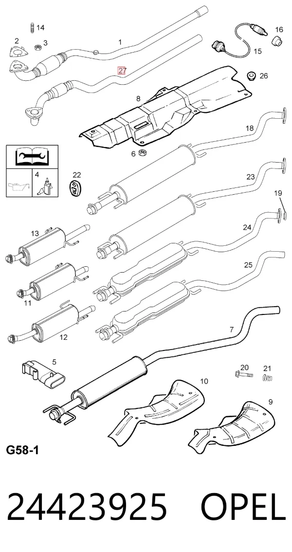 Передняя часть глушителя 24423925 Opel