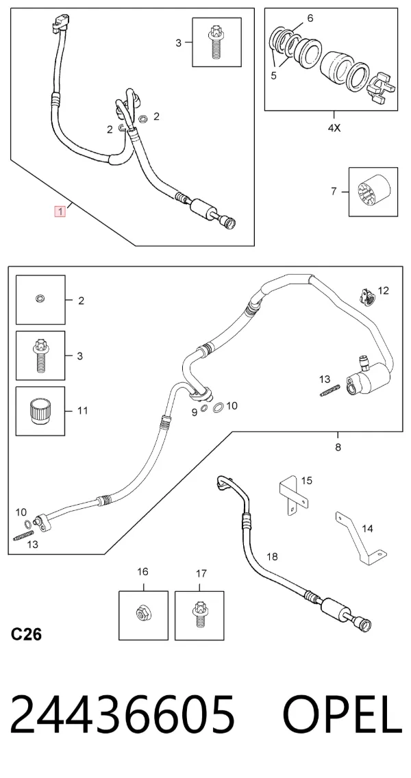 Шланг кондиционера, от компрессора к радиатору 24436605 Opel