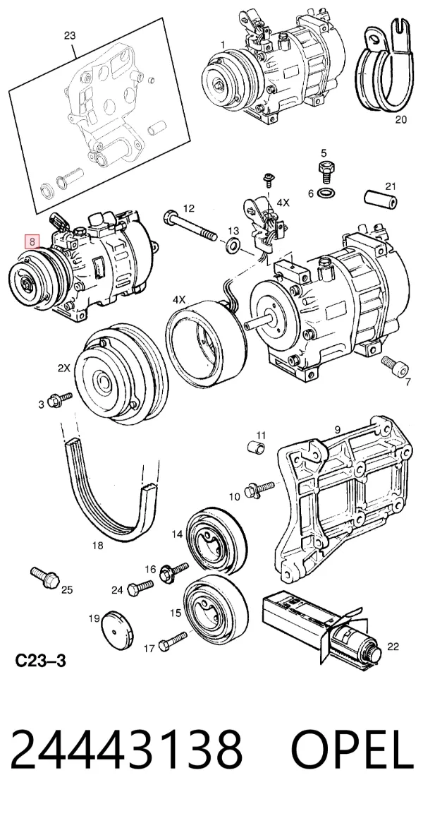 Компрессор кондиционера 24443138 Opel