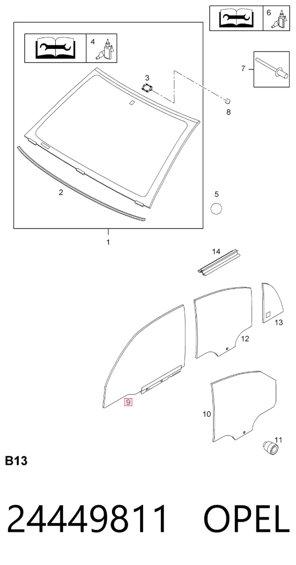 Стекло двери передней правой 5161264 General Motors