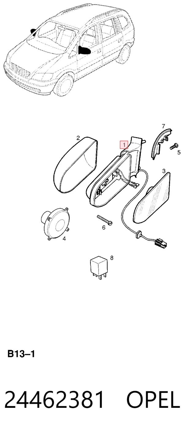 Левое боковое зеркало 24462381 Opel