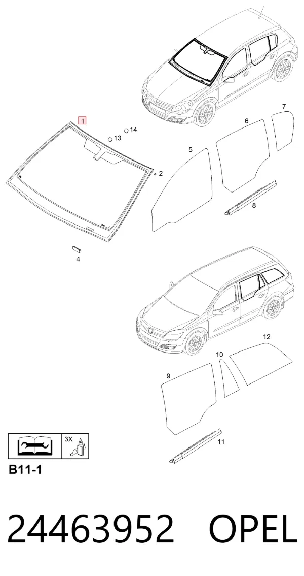 Лобовое стекло 24463952 Opel