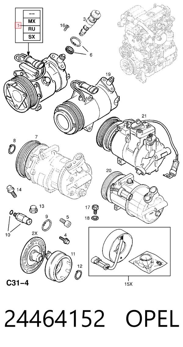 Компрессор кондиционера 24464152 Opel