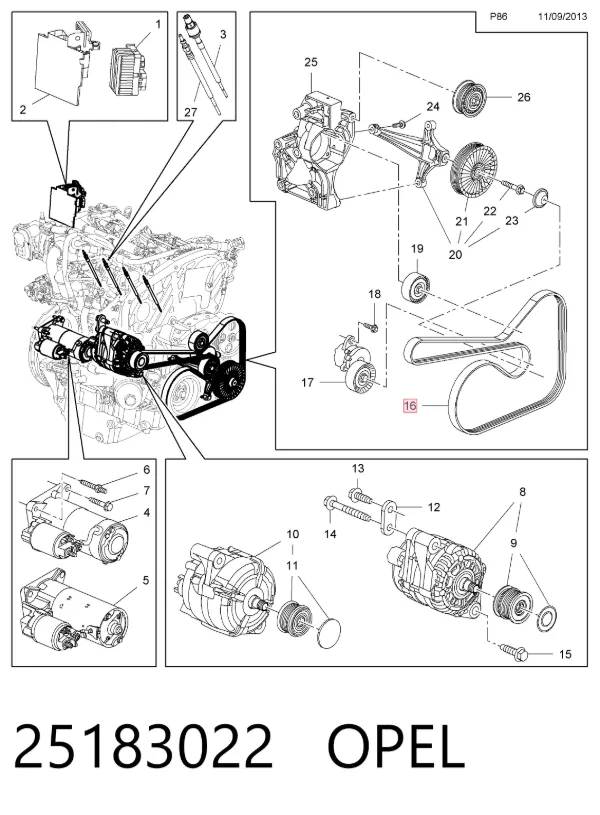 Ремень генератора 25183022 Opel