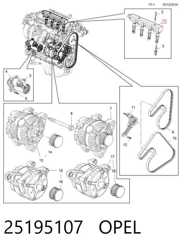 Катушка зажигания 25195107 Opel