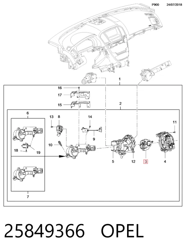Датчик угла поворота руля 25849366 Opel
