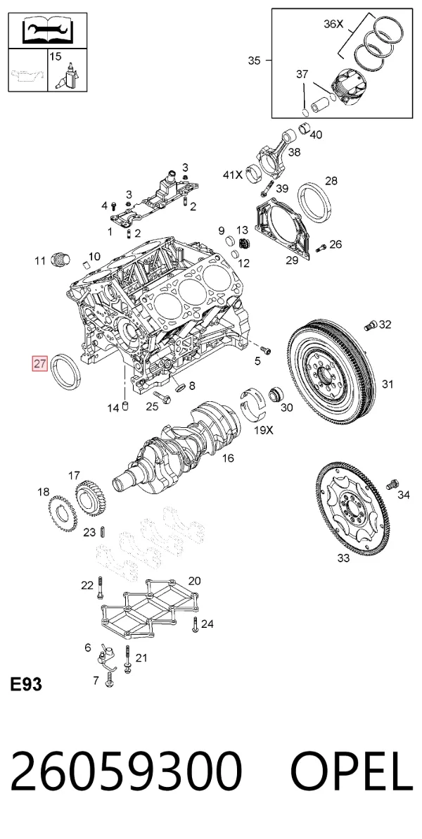 Сальник коленвала 26059300 Opel