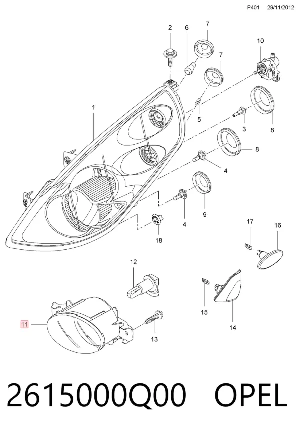 Фара противотуманная правая 2615000Q00 Opel
