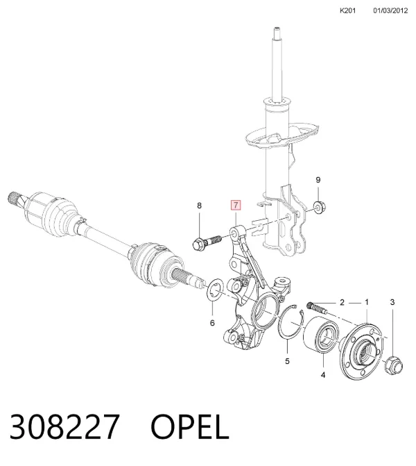 Цапфа передняя левая 308227 Opel