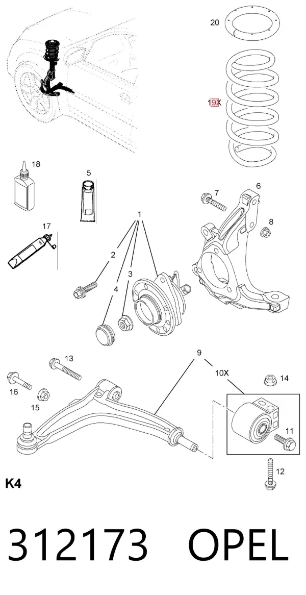 Передняя пружина 312173 Opel