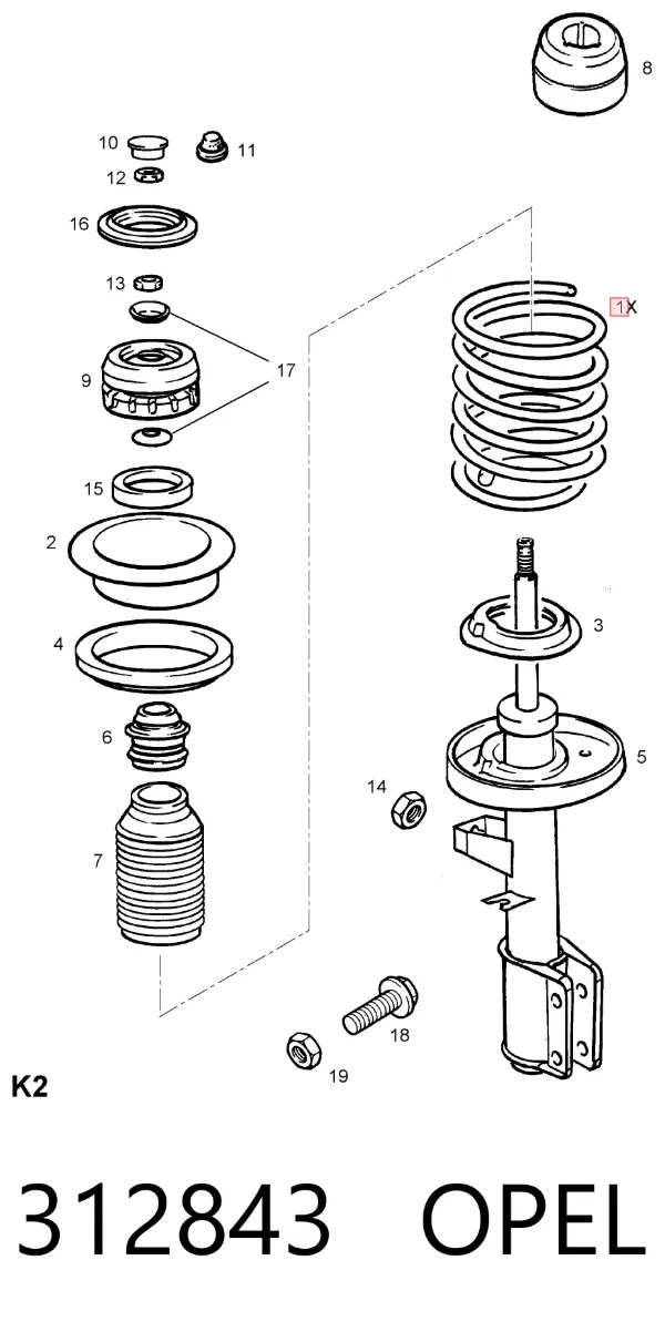 Пружина передняя правая 312843 Opel