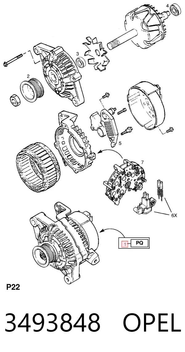 Генератор 3493848 Opel