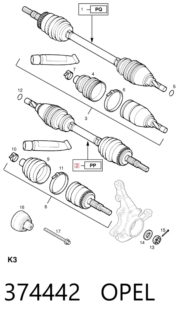 Левая полуось 374442 Opel
