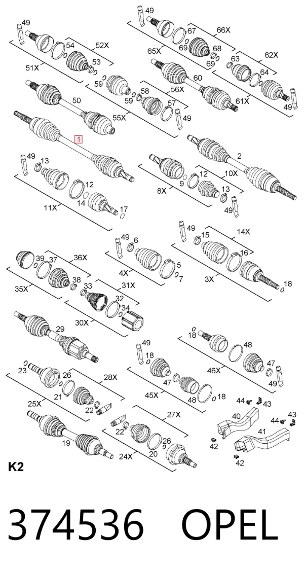 Полуось передняя 374536 Opel
