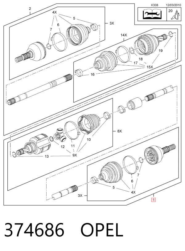 Правая полуось 374686 Opel