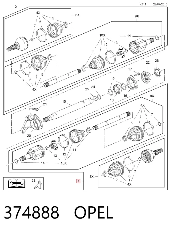 Правая полуось 374888 Opel