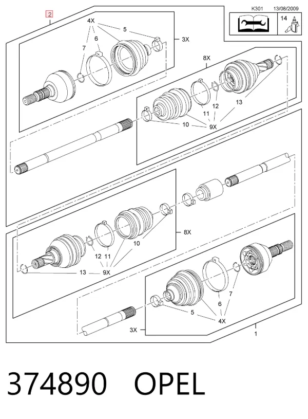 Левая полуось 374890 Opel