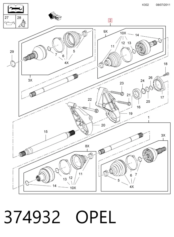 Левая полуось 374932 Opel