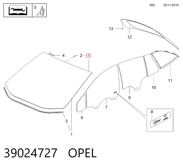 Лобовое стекло 39126239 General Motors