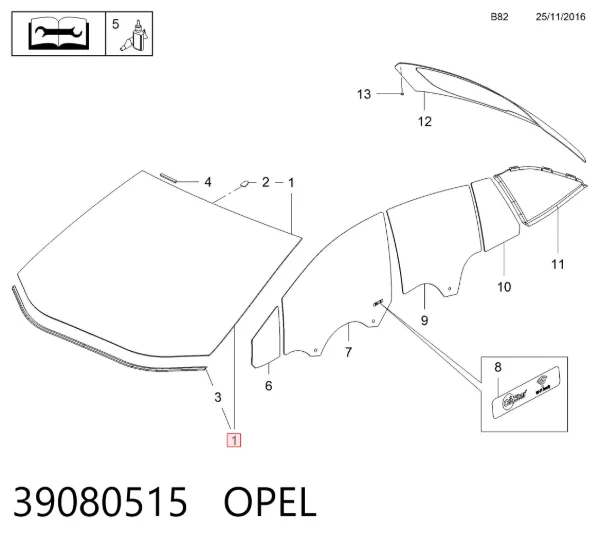 Лобовое стекло 39080515 Opel