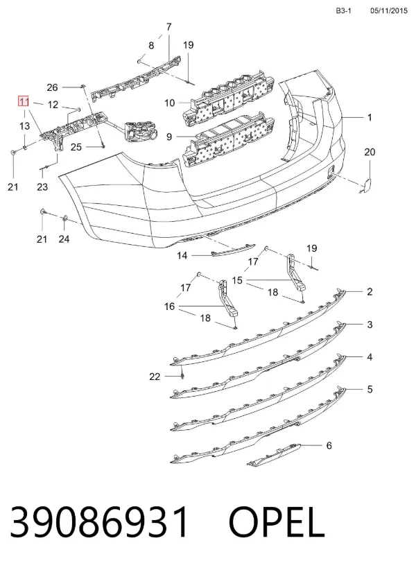 Направляющая заднего бампера левая 39086931 Opel