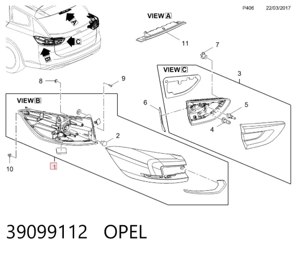 Фонарь задний левый внешний 39099112 Opel