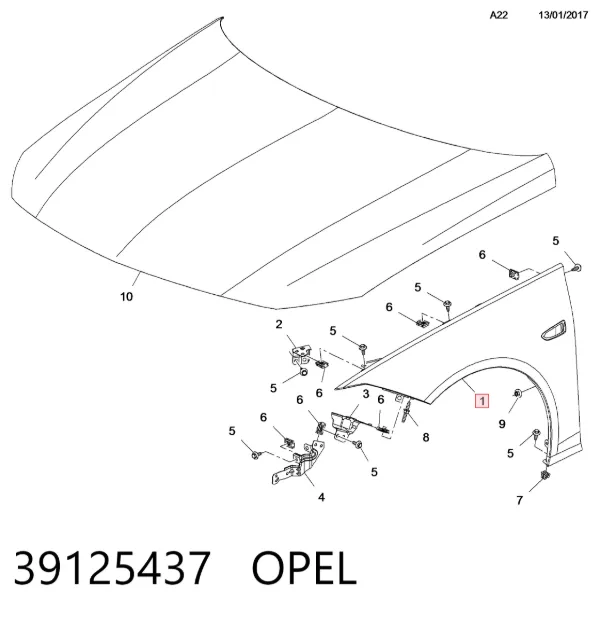 Крыло переднее левое 39125437 Opel