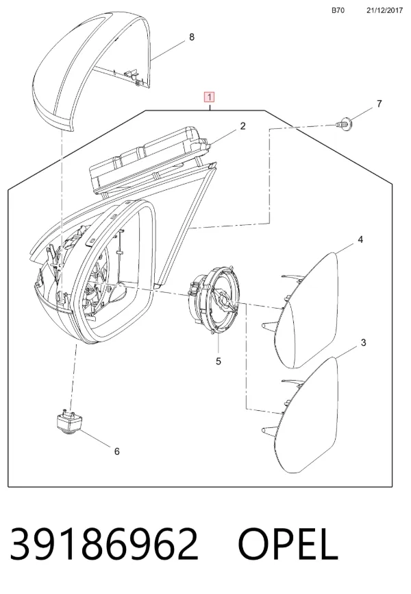 Правое зеркало 39186962 Opel