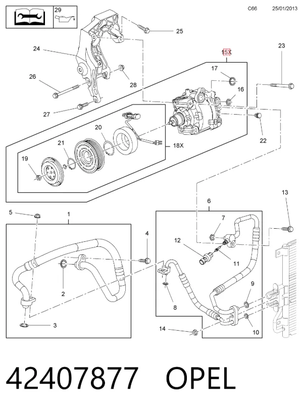 Компрессор кондиционера 42407877 Opel