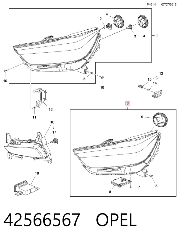 Правая фара 42566567 Opel