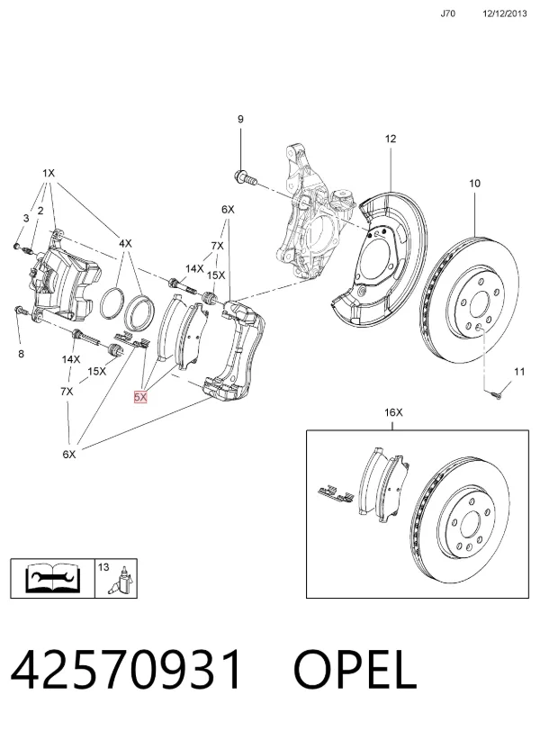 Передние тормозные колодки 42570931 Opel