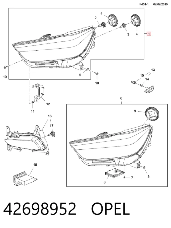 Правая фара 42698952 Opel