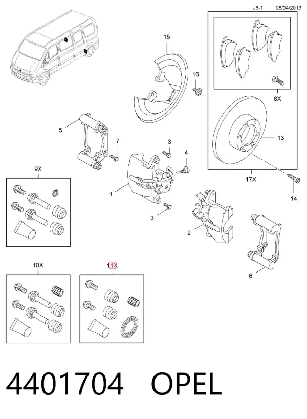 Ремкомплект переднего суппорта 4401704 Opel