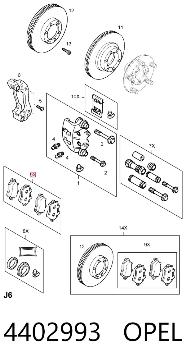Передние тормозные колодки 4402993 Opel